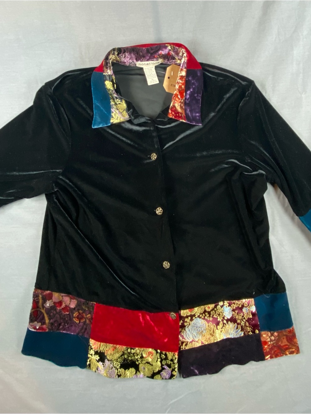 Notations Black Velvet Jacket with Multicolor Velvet Patchwork